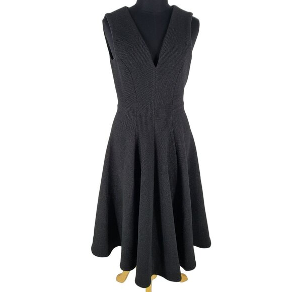 Dress the Population Modest Black V Neck Fit Flare Midi Dress - Picture 9 of 16
